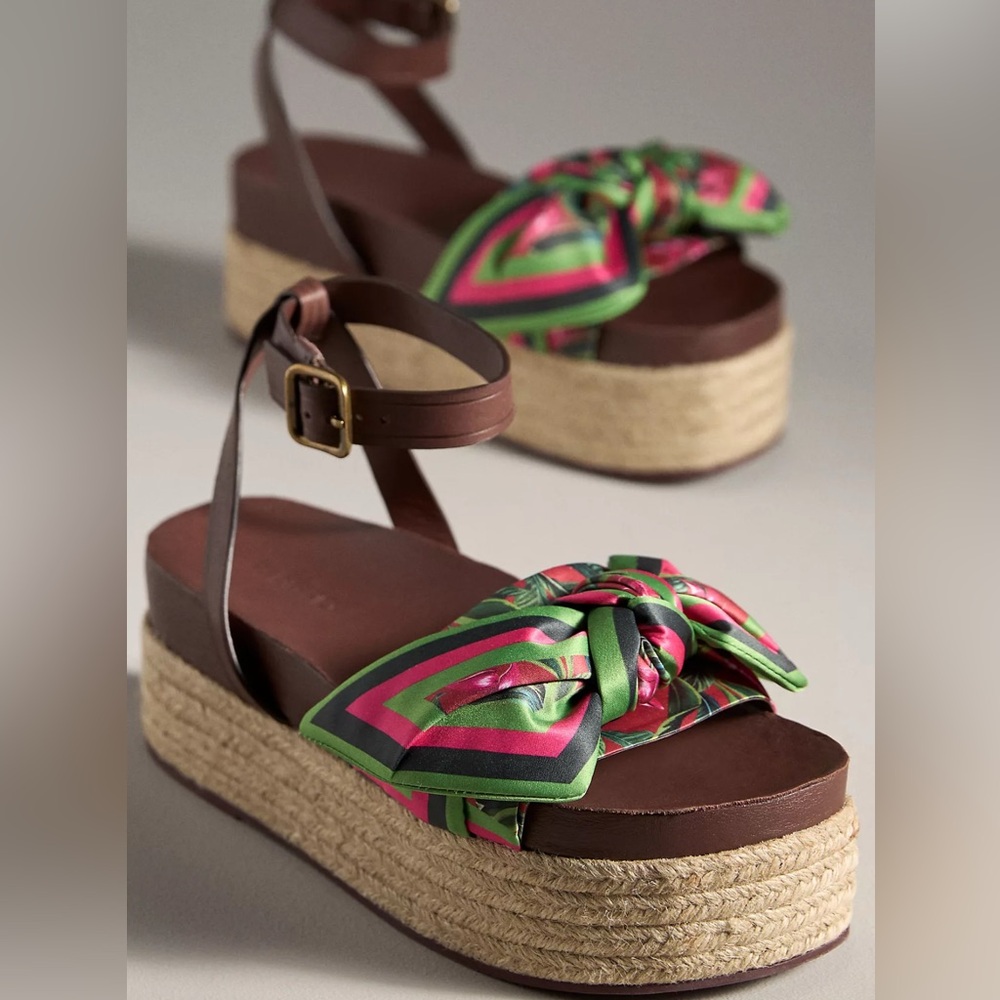 Farm Rio Marsala Scarf Raffia Espadrill Platform Sandals NIB Size 9US/EU 40